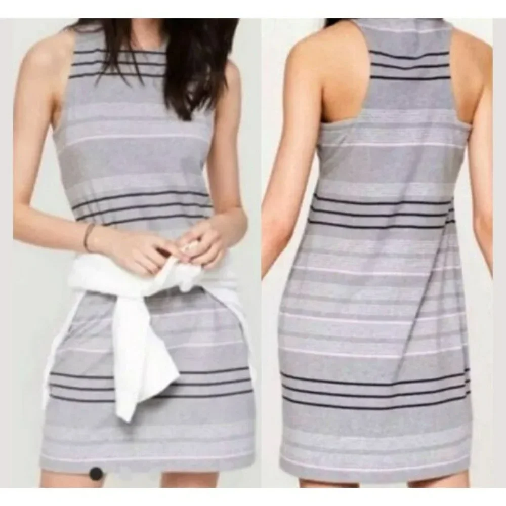 Lou & Grey Women's Gray Striped Racerback Tank Dress Size Large - Picture 2 of 11